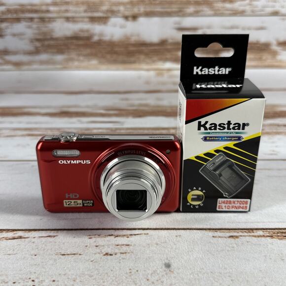 Olympus VR-320 14.0MP Digital Camera Red w/ Battery & Charge Pixel Spot Issue - Picture 1 of 7